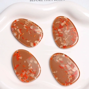 Oval resin pendants with dried flowers and wood chips for DIY jewelry making earrings