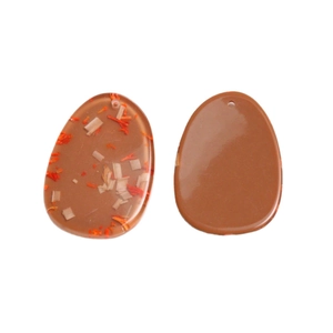 Oval resin pendant with embedded orange wood chips for DIY jewelry making and accessories