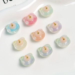 Amuletos de oso de resina brillantes en varios colores pastel para joyas y DIY