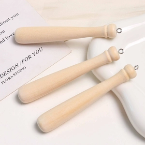 Mini Colgante de Bate de Béisbol de Madera Natural Con Lazo de Metal para Llaveros DIY Joyería Pequeño Adorno de Madera