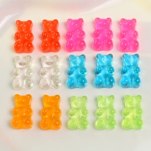 Colorful resin gummy bear charms in translucent jelly colors for DIY crafts and jewelry