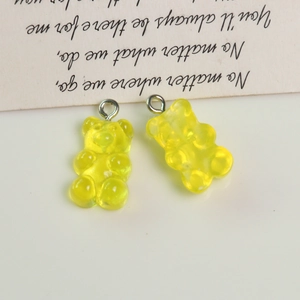Translucent yellow gummy bear charms with silver rings for DIY jewelry making