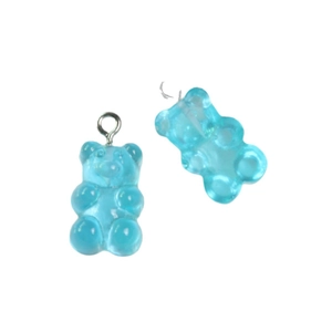 Blue translucent resin gummy bear pendant with silver ring for DIY jewelry making