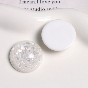 Macro de cabochon en résine 25 mm blanc mat et nacre irisée pour accessoires de cheveux DIY