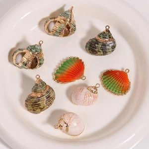 Pendentifs en coquillage naturel avec bordure dorée pour la fabrication de bijoux DIY variés