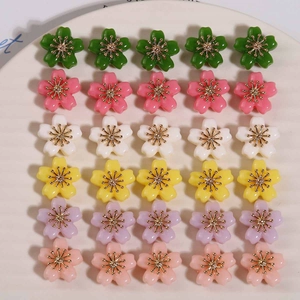 Set of 30 colorful resin flower beads with golden stamens for DIY jewelry making