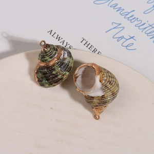 Détail macro d'un pendentif en coquillage naturel avec bordure dorée pour bijoux DIY