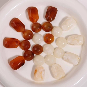 Polished resin beads in reddish-brown and milky white with faceted shapes for DIY jewelry