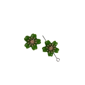 Green enamel five-petal flower charms with rose gold stamen for DIY jewelry making