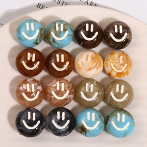 DIY Marble Pattern Smiley Face Resin Beads Round Flatback Cabochon For Earring Hair Jewelry Making Accessories