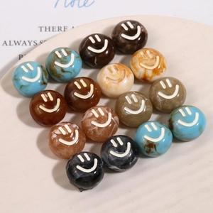 Maillard marble resin round smiley face charms for DIY earrings and hair accessories