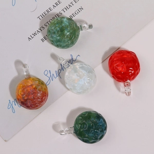 Handmade Hammered Texture Lampwork Glass Ball Pendant For DIY Jewelry Making Fresh Round Glass Bead Accessory Charm