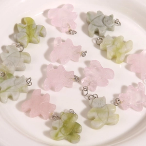 Pendentifs ours en quartz rose et jade vert avec anneaux métalliques pour bijoux DIY