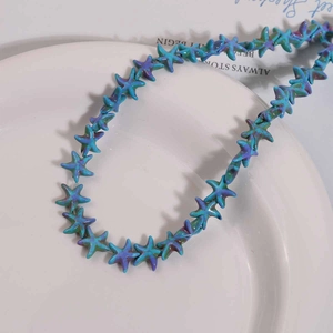 Cuentas de turquesa sintética en forma de estrella de mar con efecto mármol óleo azul y púrpura