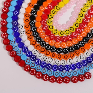 Colorful 14mm round smiley face glass beads for DIY bracelet and jewelry making
