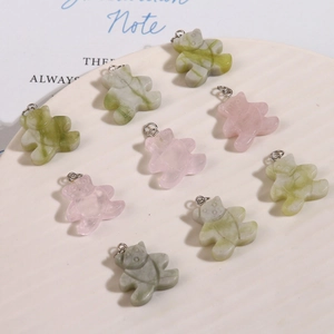 Détails de pendentifs oursons en pierre naturelle avec anneaux pour création de bijoux DIY