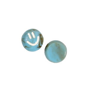 Blue marble resin beads for DIY jewelry making featuring a white smiley face pattern