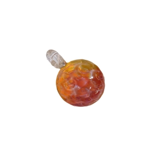 Handmade ice-clear glass sphere pendant with vibrant orange and yellow swirl textures
