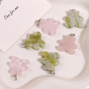 Pendentifs ours en quartz rose et jade naturel avec boucles pour bijoux DIY