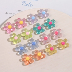 DIY colorful resin flower charms with glitter for sweet hair accessories making