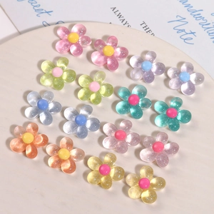 Glittery resin five-petal flower DIY accessories in multiple colors for hair clips