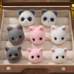 DIY beflockte Zeichentrick-Tieranhänger mit süßen Panda- und Katzenköpfen für Zubehör