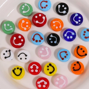Colorful 14mm round glass smiley face beads for DIY jewelry making and bracelets