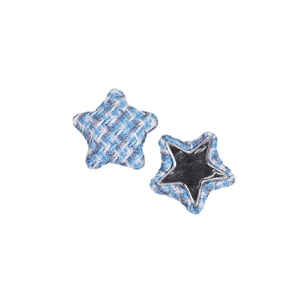 Blue and white plaid star-shaped fabric buttons with silver metal backings for DIY crafts