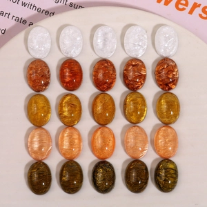 Vintage Oval Resin Cabochons DIY Jewelry Making Accessories Elegant Marble Texture Glitter Flatback Beads For Earrings