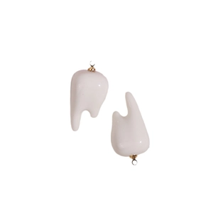 Creative 3D tooth-shaped resin charms with gold caps for DIY jewelry making