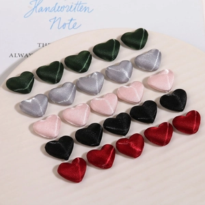 DIY handmade heart-shaped satin fabric buttons in assorted colors for jewelry making
