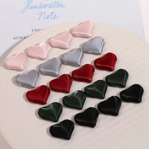 3D heart-shaped satin fabric appliques in five colors for DIY jewelry making and crafts