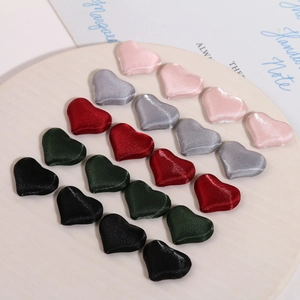 Multi-color heart-shaped satin fabric buttons for DIY earrings making and crafts