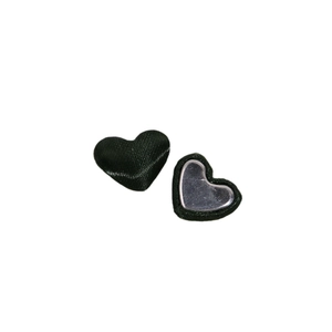 Dark green satin heart fabric buttons with silver metal backing for DIY jewelry making