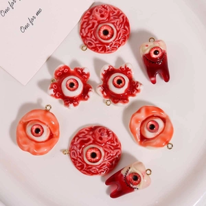 Creepy demon eye and teeth charms for Halloween DIY jewelry making with 8 mixed pendants