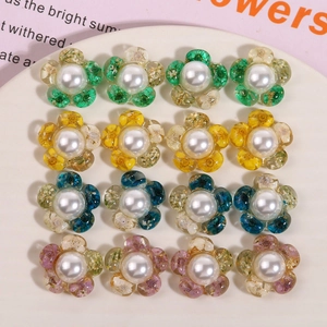Transparente Harz Blumenanhänger Mit Trockenblumen Goldfolie Künstliche Perle Für DIY Ohrringe Haarschmuck Bastelzubehör