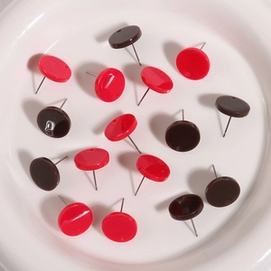 Colorful resin circular stud earring components with DIY holes in red and coffee