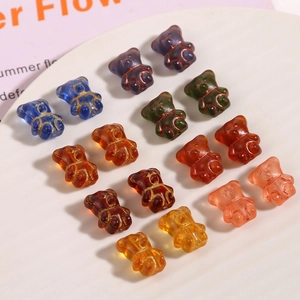 Handmade Czech glass bear beads with gold trim for DIY jewelry making in various colors