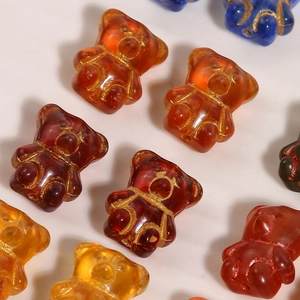 Colorful Czech glass bear beads with gold outlines for DIY jewelry and earrings