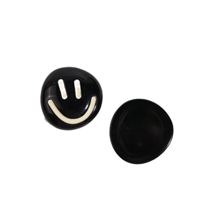 Minimalist black resin smiley face stud earrings with high-gloss enamel finish for women