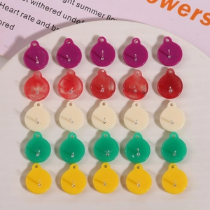 Colorful round resin earring studs with metal pins for DIY jewelry making accessories