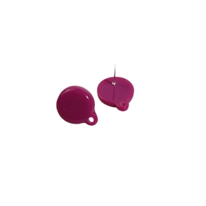 Fuchsia resin circular stud earring with metal pin on white background view
