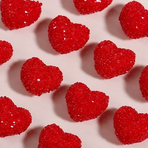 Red heart-shaped resin beads with sugar-like crystal texture for DIY craft making