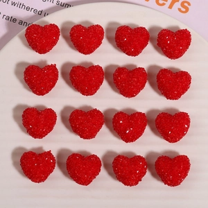 16PCS red 3D glitter heart resin charms for DIY earrings and phone case crafts