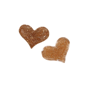Pair of sparkling bronze glitter heart shapes for DIY hair accessories and craft making