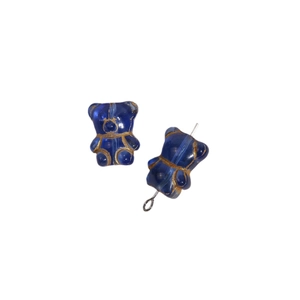 Blue Czech glass bear beads with gold outlines and metal pins for DIY jewelry making
