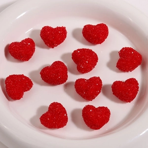Red 3D heart resin charms with sugar-like crystal texture for DIY jewelry making