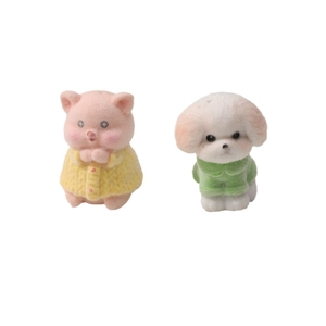 Simpatiche statuette di maialino e cucciolo floccate con texture a maglia per il fai-da-te