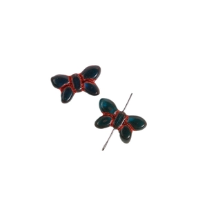 Deep blue Czech glass bow beads with red enamel accents for DIY jewelry making