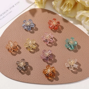 Colorful translucent five-petal flower charms with golden stamens for jewelry making